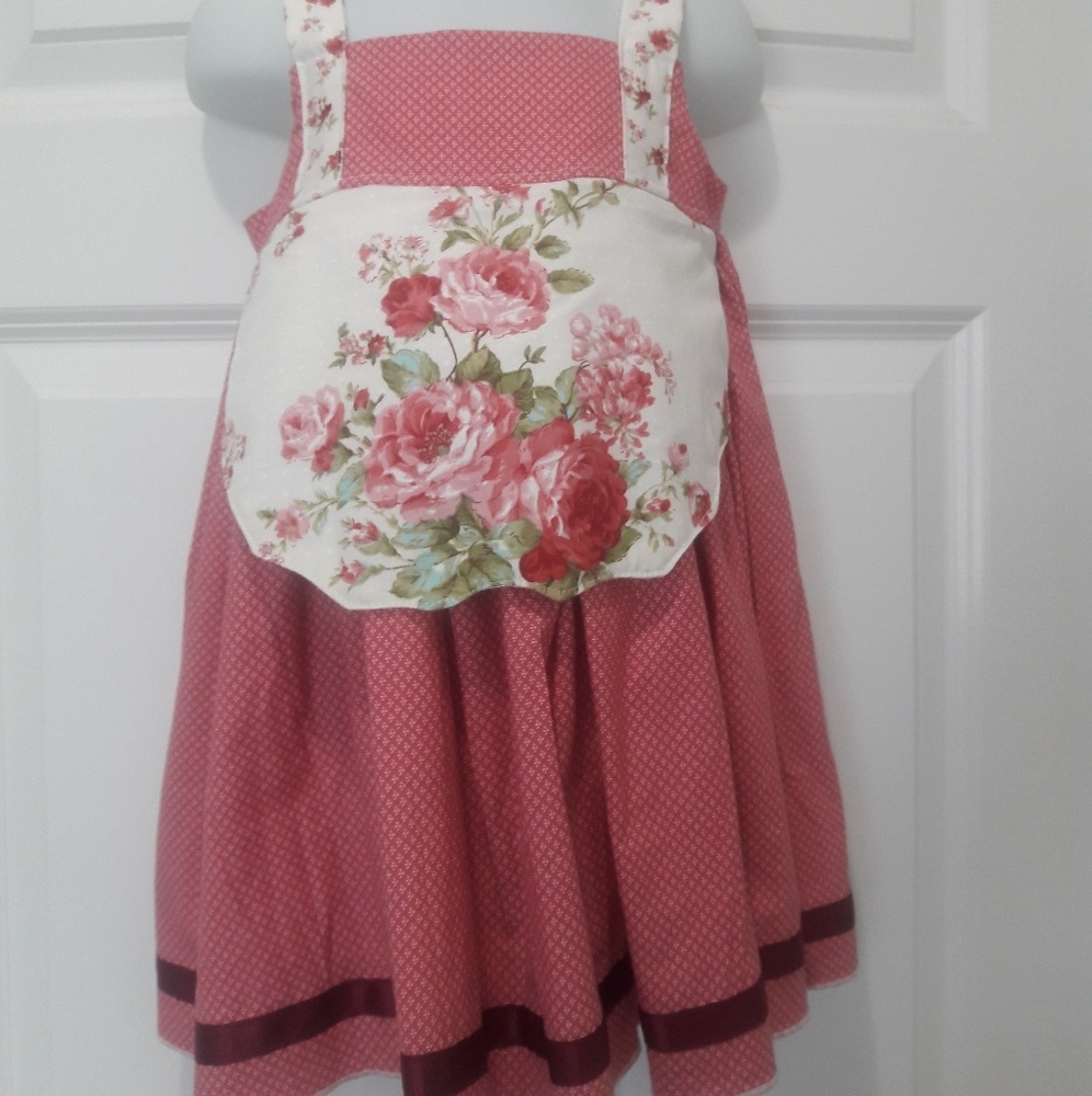 Pink rose dress girls size 2 toddlers red white